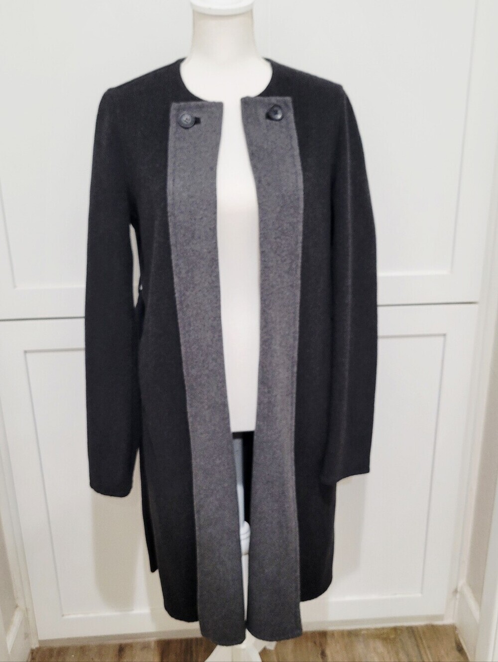 Uniqlo Two-Tone Gray Wool Blend Long Open Front Jacket | Size Medium